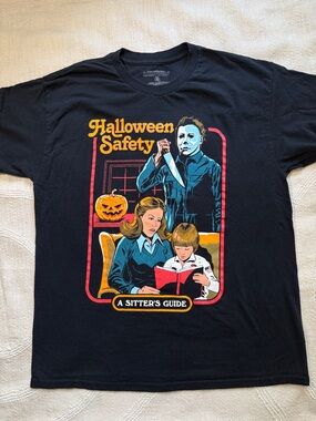 Large SPIRIT Black Halloween BABYSITTER Graphic Tee Michael Myers